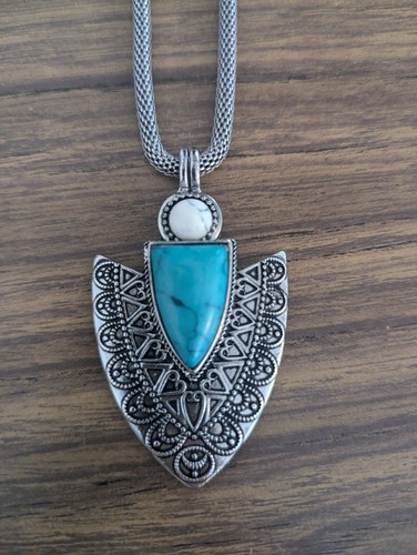 Turquoise And Gunmetal Colour Necklace, Chain Link, Costume Jewellery, Christmas - Picture 3 of 5