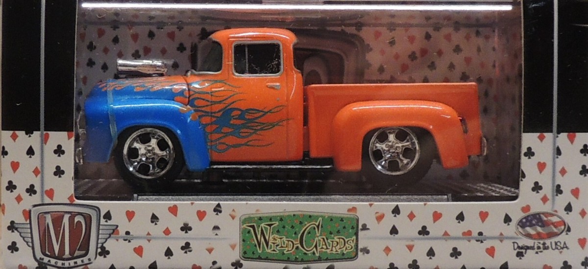 ORANGE 1956 FORD F-100 GROUND POUNDER M2 MACHINES 1:64 SCALE