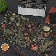 40 90cm Large Gaming Mouse Pad Desk Mat - Witchy Enchanted Herbs Moon Design