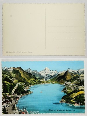 Brunnen Vierwaldstättersee Switzerland Chrome Postcard Lake Lucerne Map View