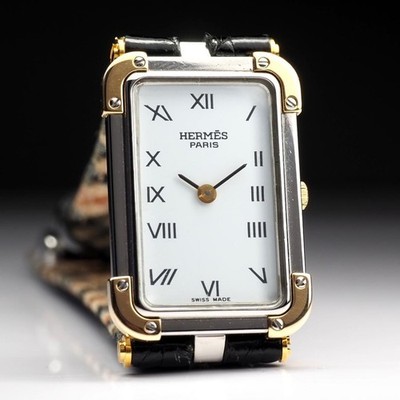 Original HERMES Croisieres Damen Quarzuhr CR1.220 Gold/SS Neu Lederband