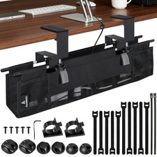 NoDrill Under Desk Fabric Cable Management Tray Mesh Slot Cord Organizer