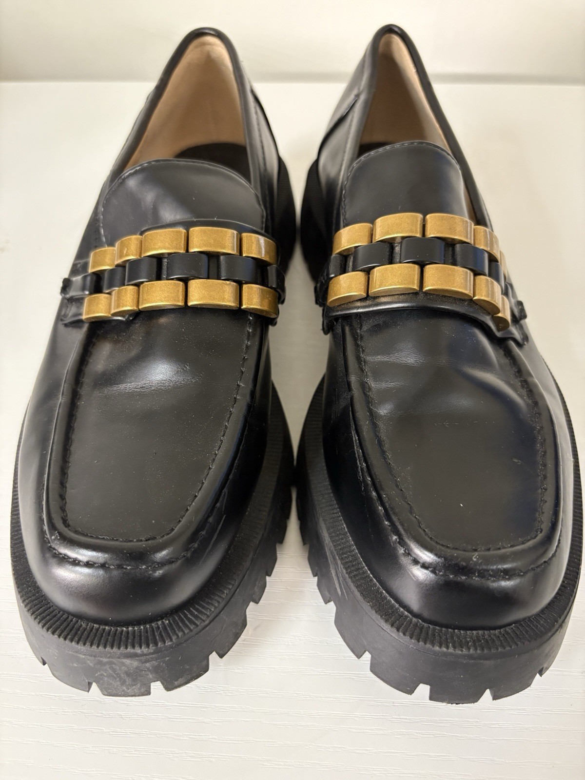 SAOLA Mocassini donna neri impreziositi ZARA con suola track taglia 8US "OTTIMO ACQUISTO"