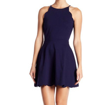 Love...Ady Scallopped  High Neck Sleeveless Cocktail Party Mini Dress   L Navy