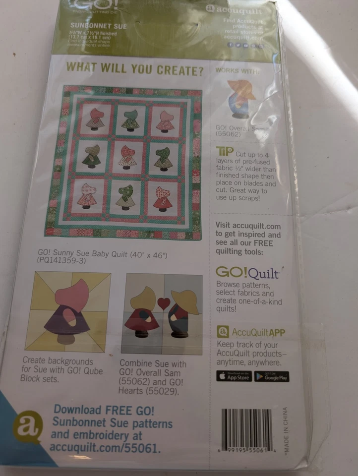 Accuquilt GO! 55061 Sunbonnet Sue cortador de tela, herramienta de acolchado, costura Foto 2 de 2