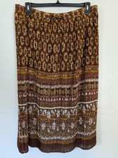Alfred Dunner Womens Skirt Size 20W Floral Crinkle Maxi Brown Boho Gypsy