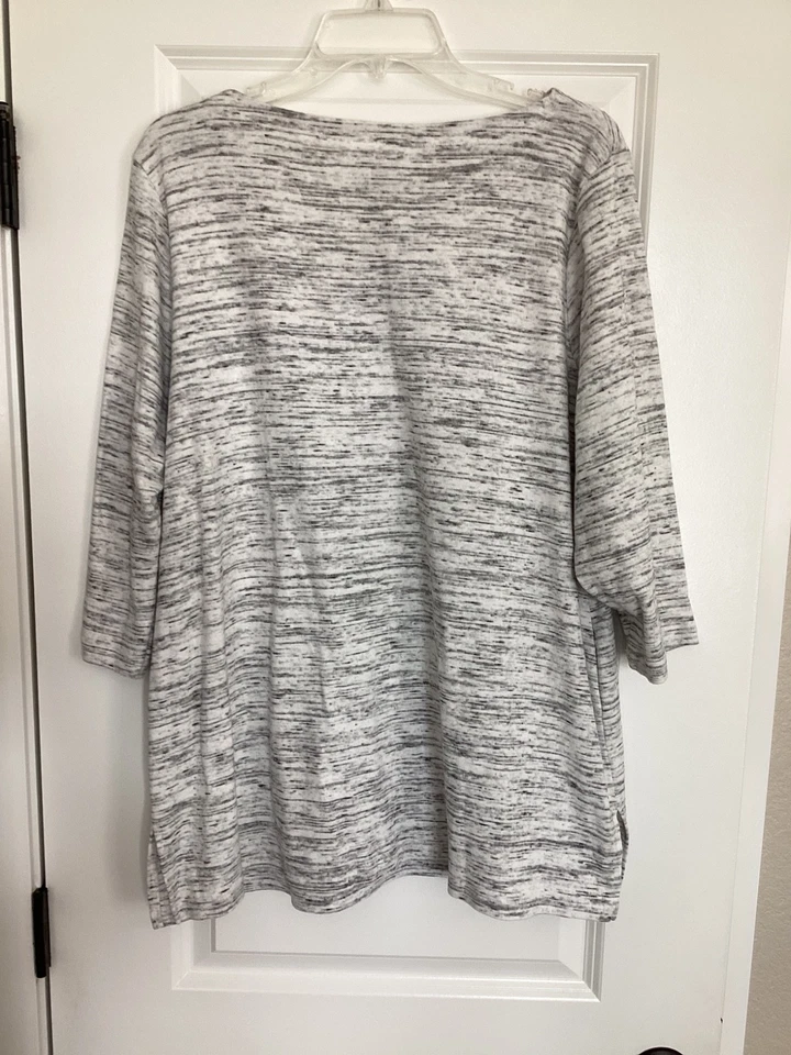 Karen Scott Womens Gray Black Stripe Boatneck Tunic Top 3/4 Sleeve Sz 1X - Image 3 of 4