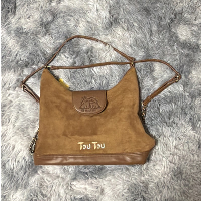 Vintage-style Brown Women's Shoulder Bag with Pockets, Gold Hardware, Bag Charm