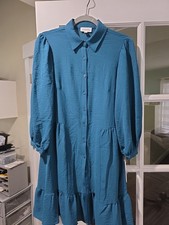 Tahari Blue 3/4 Sleeve Button Down Dress Sz 4