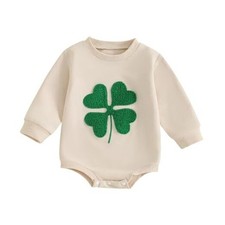 Newborn Baby Boy Girl St. Patrick's Day Outfit Clover 3-6 Months A-beige