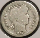 Silver Dime - Barber - 1912 (Cleaned.  Scratch thru ICA.) [224]