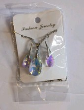 Women's Teardrop Water Drop Shiny Earrings Necklace Set Fashion Jewelry New