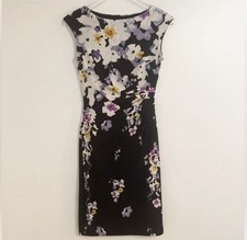 Lauren Ralph Lauren Black Floral Cap Sleeves Dress Sheath Novellina 2 NEW NWOT