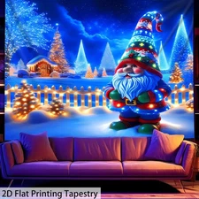 1pc Glowing Christmas Gnome House Tapestry UV Light, Bedroom Decor, Glow In The