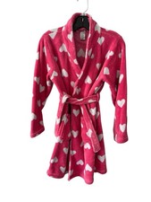The Children  s Place Girls Pink Fleece Robe White Hearts Size XL 14 