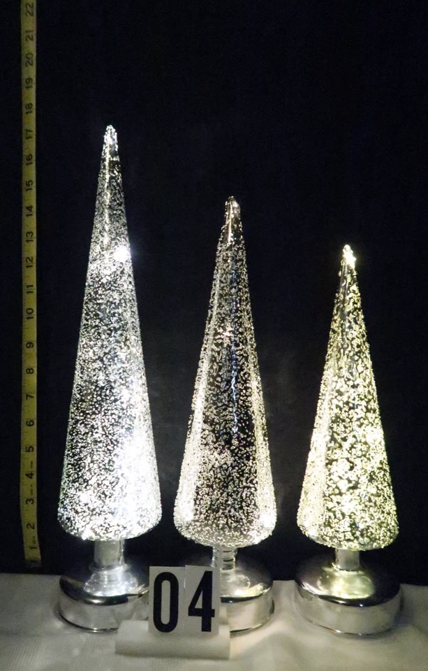 3 silber beleuchtete Quecksilber Glas Bäume von Valerie Parr Hill gebraucht nicht mehr produziert OOP