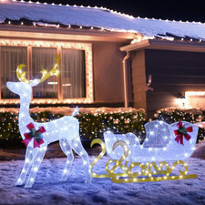 Tangkula 6 FT Christmas Lighted Reindeer Santa S Sleigh, Xmas Lighted Outdoor