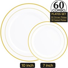 Gold Plastic Plates Set of 60 Disposable Plates with Gold Rim 30 10" and 30 7"