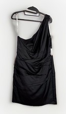 David’s Bridal Women’s Black Stretch Satin One Shoulder NWT Dress Size 14
