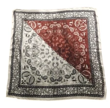 Paisley Print Scarf Square Bandana Burgundy Black & Cream Design 20" Unisex