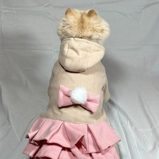 Dog Hoodie Dress w/ Pink Skirt  Bow Warm Pet Outfit Small  Medium