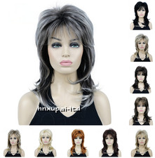 Ash Gray to Silver White Ombre Wavy Curly Blonde Wig Shoulder Length Women Hair