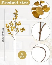 DuHouse 6 Pcs Gold Artificial Eucalyptus Stems,Faux Glitter Eucalyptus Branches