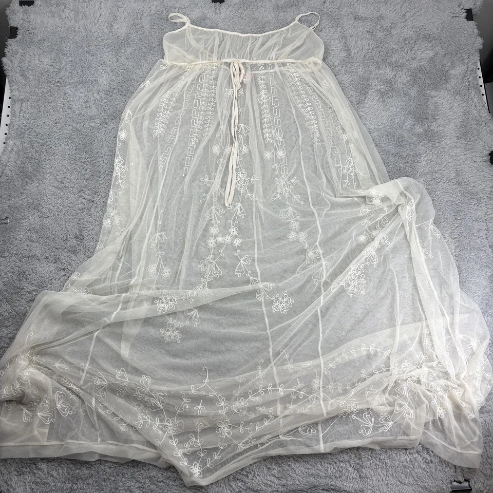 Vestido Victoria's Secret Mujer Grande Blanco Malla Transparente Maxi Vestido Lencería Floral Foto 2 de 4