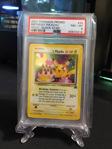 Pokemon Birthday Pikachu # 24 2001 Holo Black Star Promo PSA 8