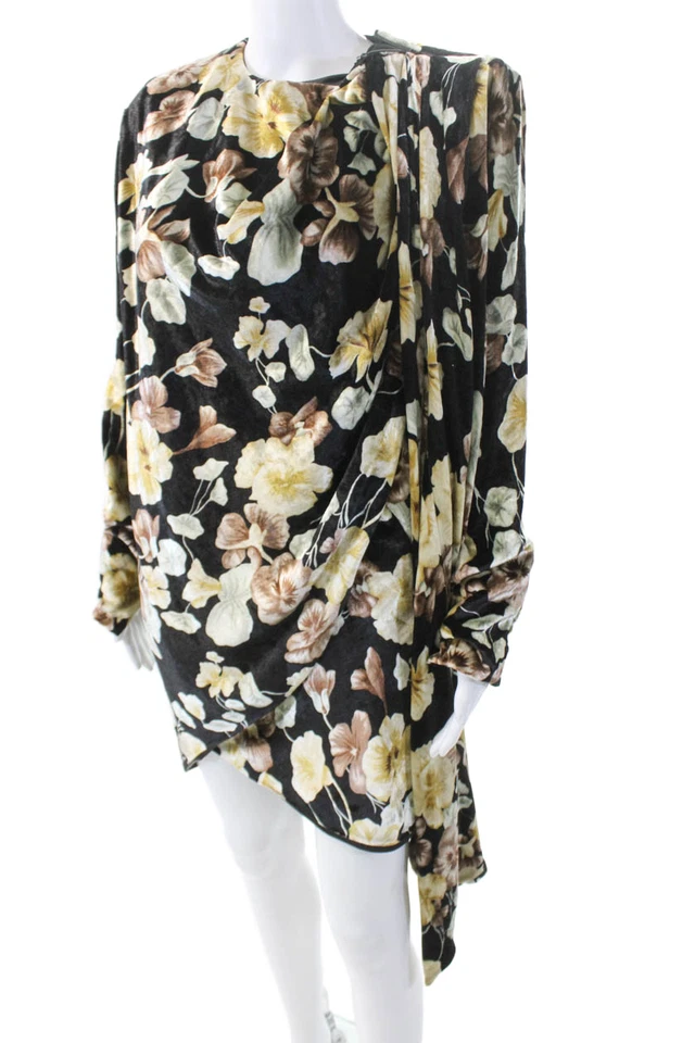 Vestido de terciopelo floral con cuello redondo manga larga Saint Laurent para mujer negro multi FR 36 Foto 2 de 4