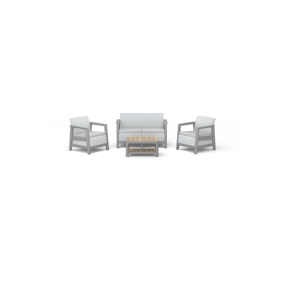 Salon bas de jardin 4 personnes Keter résine tressee ensemble table basse fauteuils canape exterieur