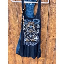 Vintage GUESS JEANS Silk Back Graphic Tank Dress Tunic M Y2K Grunge