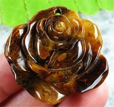 T21914 38x35x6mm Natural Golden/black Pietersite Carved Flower Pendant Bead
