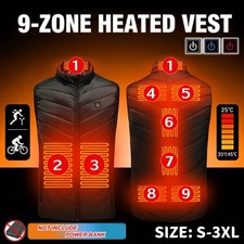 9 Zone Electric Heated Vest Men Jacket 3 Level USB Charging Body Warmer Clothing