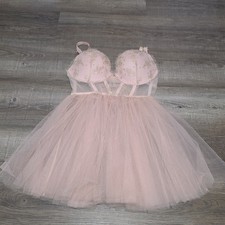 Victoria's Secret Dream Angels Ballerina Babydoll Tulle Babydoll Pink Gold 36C