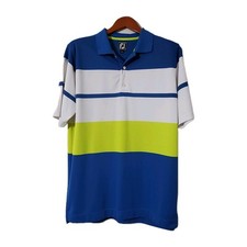 FootJoy Mens Sz Large Block Smooth Pique Polo Blue White Citron