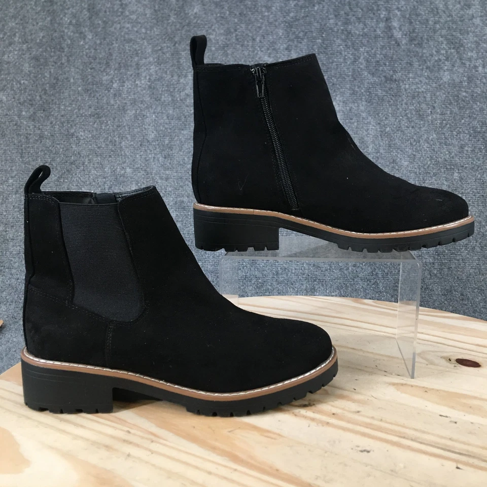 Kensie Botas Mujer 9 M Negro Kayla Chelsea Botines Gamuza Pull On Cremallera Bloque Foto 2 de 4