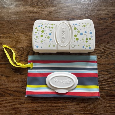 2- Huggies Clutch n Clean Baby Wipe Travel Pouch Reusable Refillable Plastic