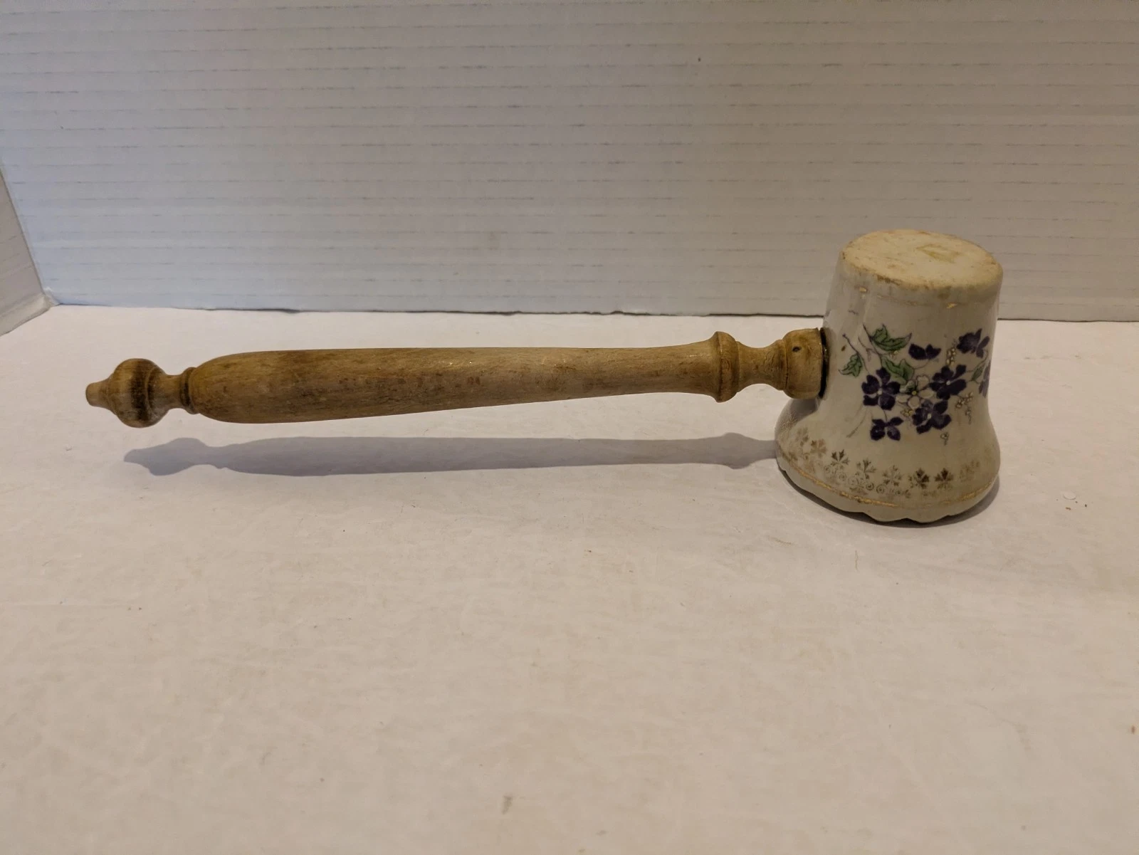 Vintage Porcelain Meat Tenderizer W/ Wood Handle Purple Violets