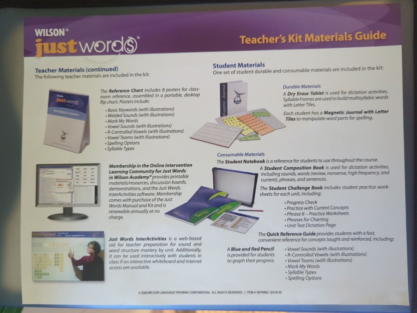 Wilson Language Just Words Teacher's Kit (SKU JWTK) Complete Set