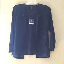 Ming Wang Navy Sheer Metallic Textured Knit Jacket S