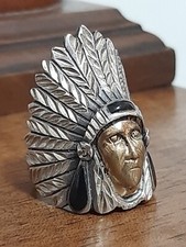 MENS 925 SILVER RING Native American Motorcycle Indian Chief Harley Onyx