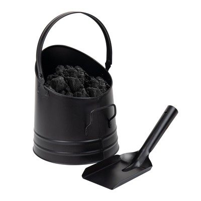 Mind Reader 2 Piece Metal Fireplace Bucket with Shovel Fireside Bucket Ash Scoop