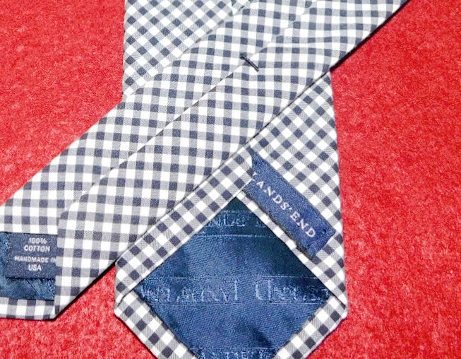 LANDS' END BLACK/WHITE/GREY CROSS STRIPED ALL COTTON SLIM TIE - DESIGNER TIES. - Image 3 of 3