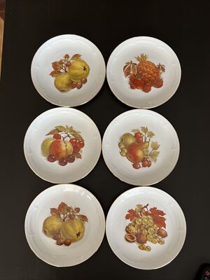 Set Of Six German Democratic Republic Kahla Bone China Fruit Plates NEW