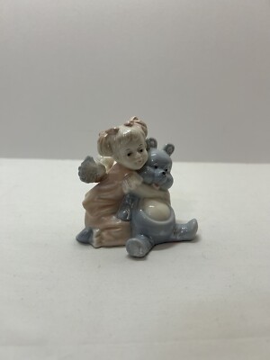 CB Small Little Girl Angel Hugging Teddy Bear Ceramic Figurine