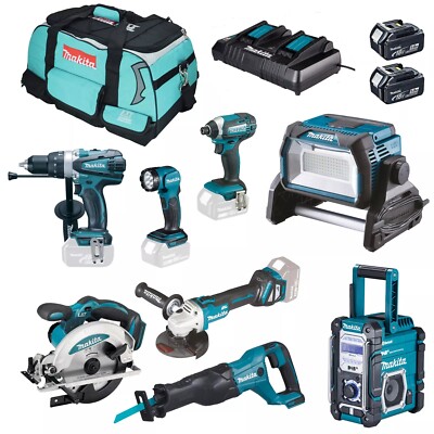 MAKITA Set DEA-DML809 18V Akku-Baustrahler Akku Winkelschleifer DGA511 DHP458