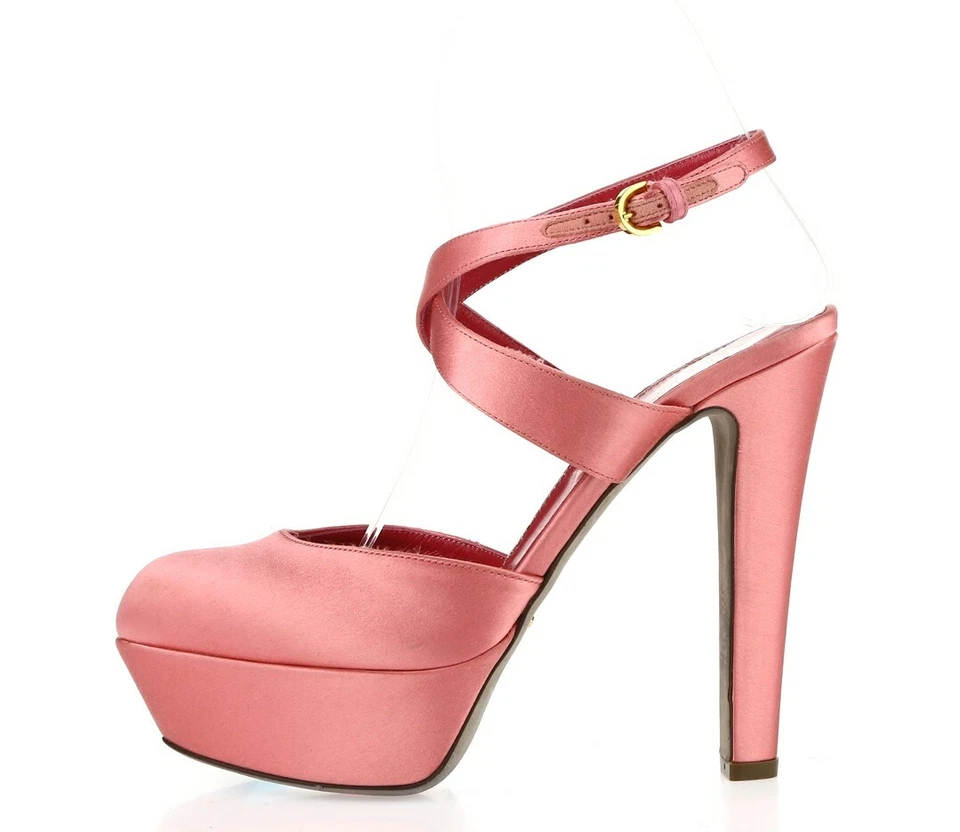Womens SERGIO ROSSI Pink Satin Fabric Ankle Strap Platform Sandals Size 36.5 - Image 2 of 4