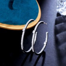 Fashion Silver Plated Circle Thin Hoop Earrings for Women Cubic Zirconia Jewelry