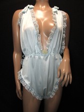 Custom Baby Blue Nylon High Leg Step In Teddy Lingerie Sz XL Tall Bodysuit